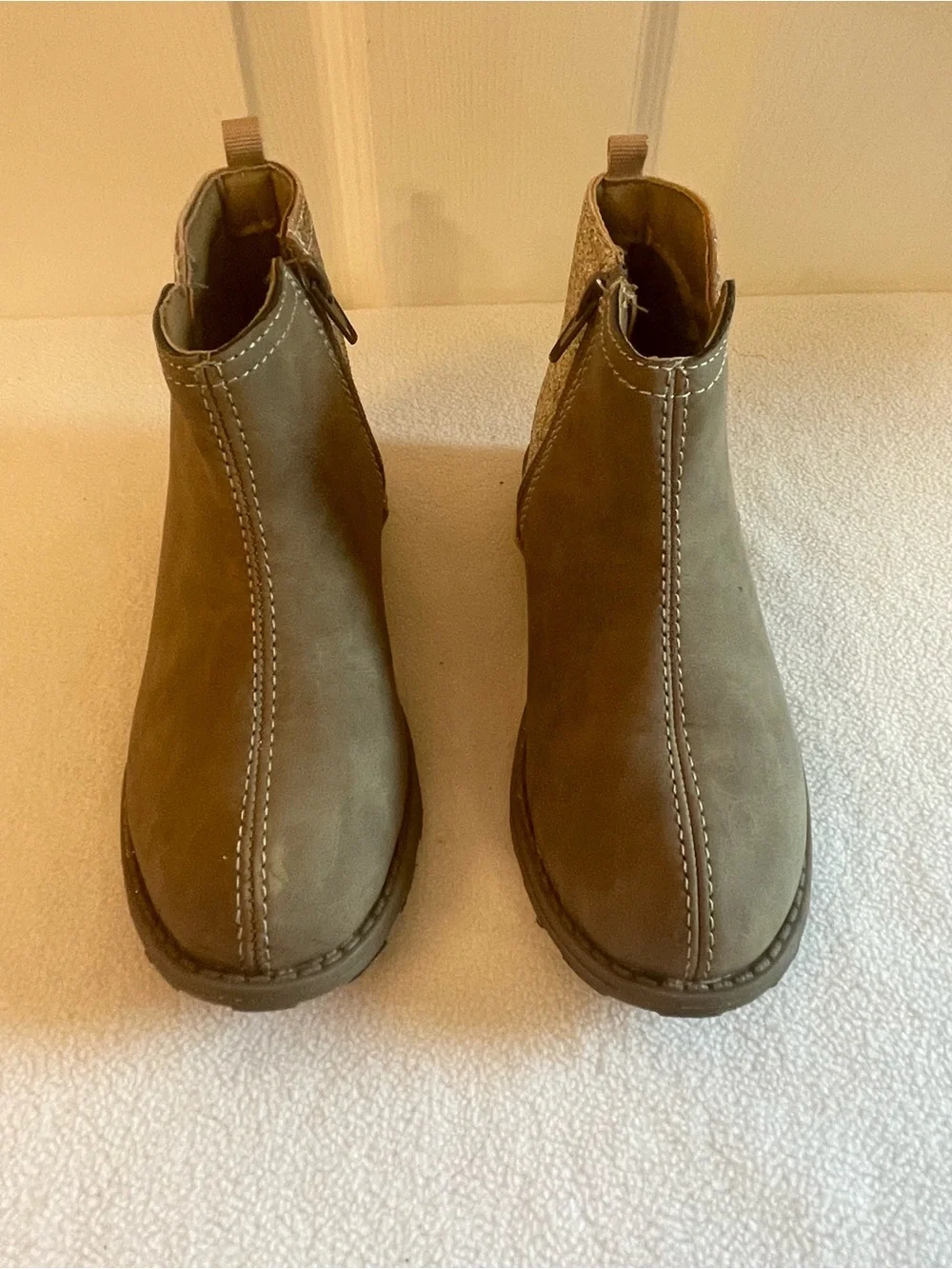 Carter's Taupe Girls Chelsea Boots with Glitter Heel Accent